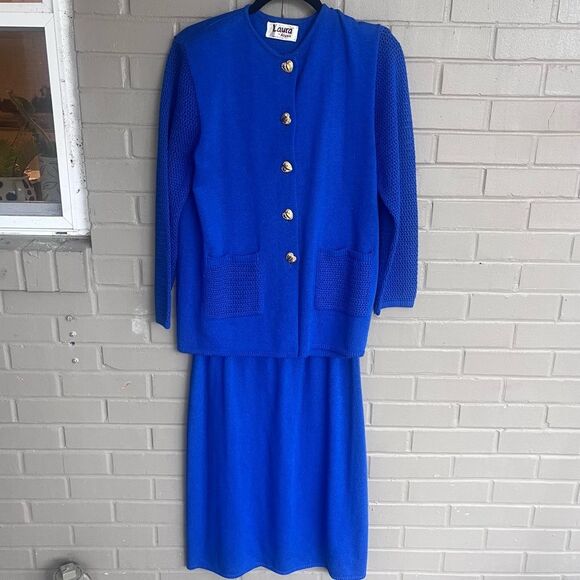 Dresses & Skirts - Vintage Blue Sweater Suit with Gold Heart Buttons 12